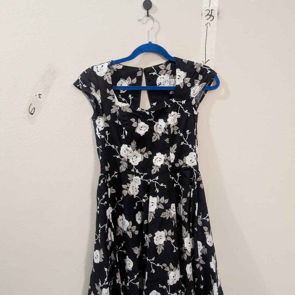Hell Bunny Black and White Floral Midi Dress